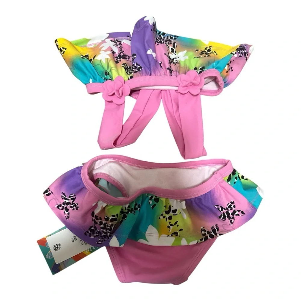 Infant girl multi-color Floral Two-Piece Swimsuit Bikini 12 months UPF 50+ NWT